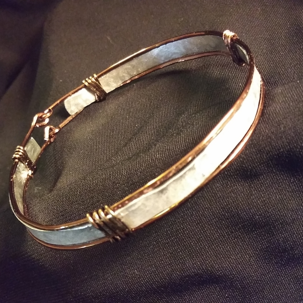 Hand hammered aluminum and copper bangle